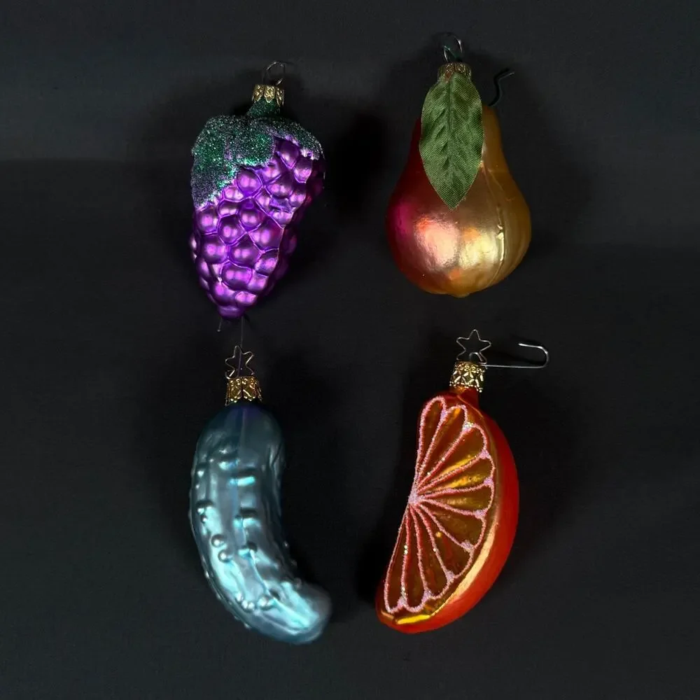 Lot of 4 Old World Christmas Inge-Glas Glass Fruit Ornaments Grape Pear Orange